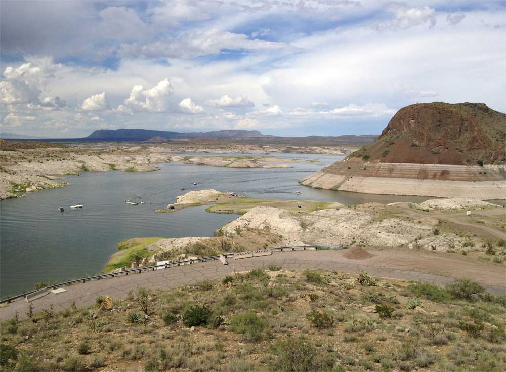 Elephant Butte Dam overlook with boat