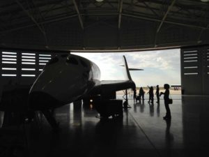 Spaceport America - silhouettes in the hangar